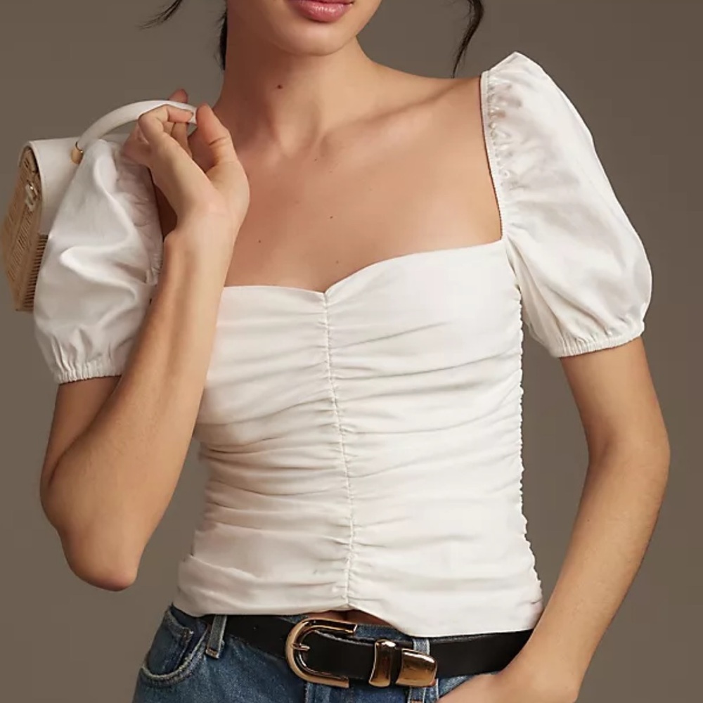 Reformation White Radish Puff Sleeve Blouse